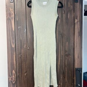 Aritzia Sage Green Ribbed Midi Dress